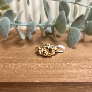 Gold-Tone Citrine Halo CZ Ring